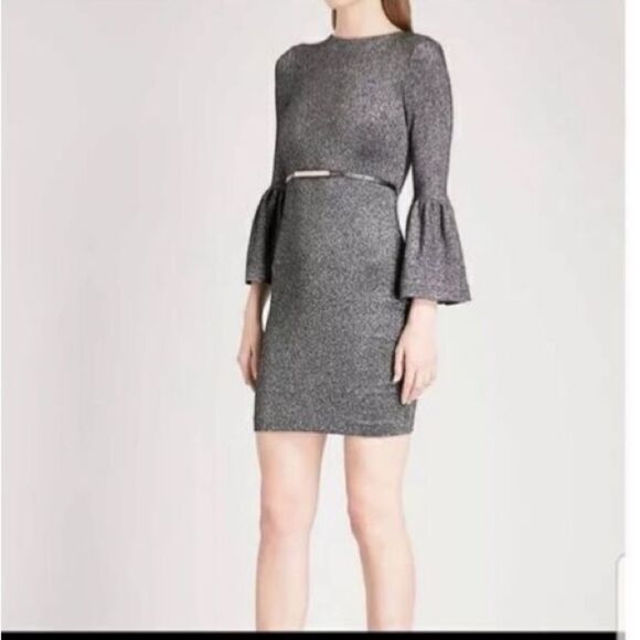 Ted Baker Women’s Size 2 Hannah Bell Sleeve Mini Dress Grey Sparkle Metallic - Picture 10 of 15